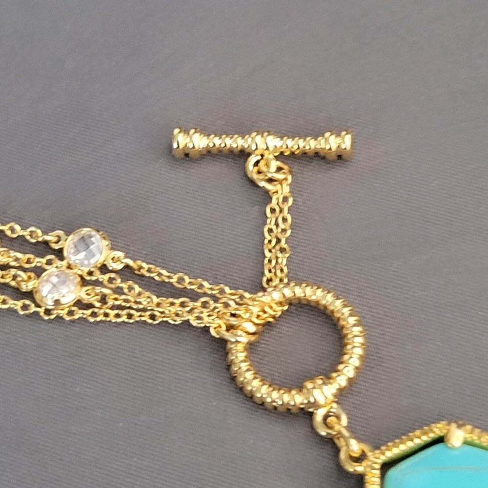 Womens Gold Tone Tasseled Lariat Pendant Necklace Double Strand Blue Stone 16 in - Picture 6 of 8